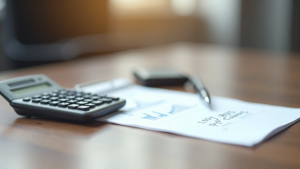 Calculadora e documentos de orçamento de projeto de design sobre mesa de trabalho