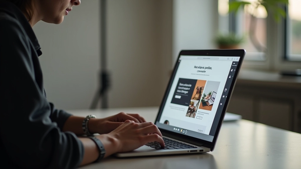 Designer desenvolvendo portfólio web com foco e profissionalismo