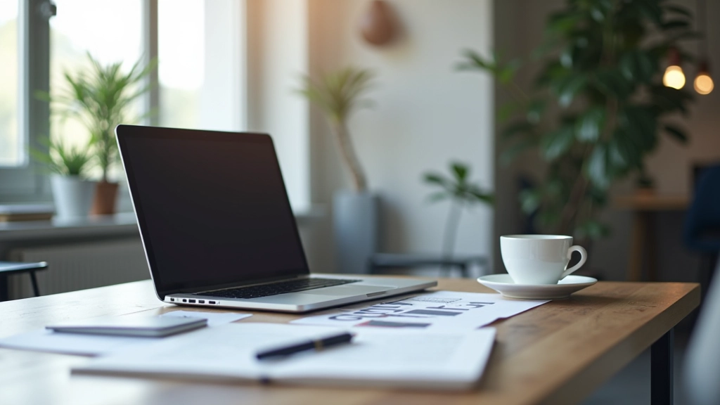 Espaço de trabalho de designer com laptop e ferramentas de design profissionais em ambiente de escritório moderno