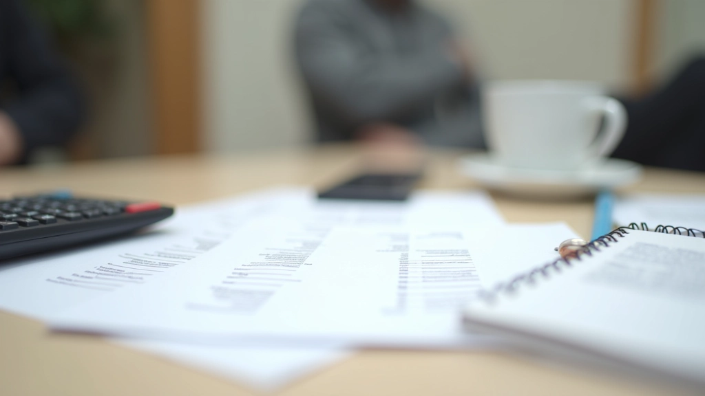Documentos e formulários fiscais organizados num escritório profissional com caneta e calculadora