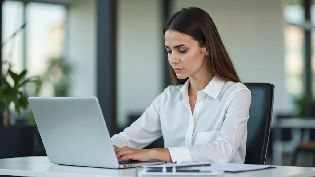 Profissional de web design a trabalhar no seu portátil numa secretária com documentação de registo